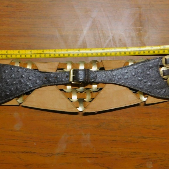 Dk Brown Leather Gold Conchos woven w/leather belt SM/MD - Picture 11 of 11